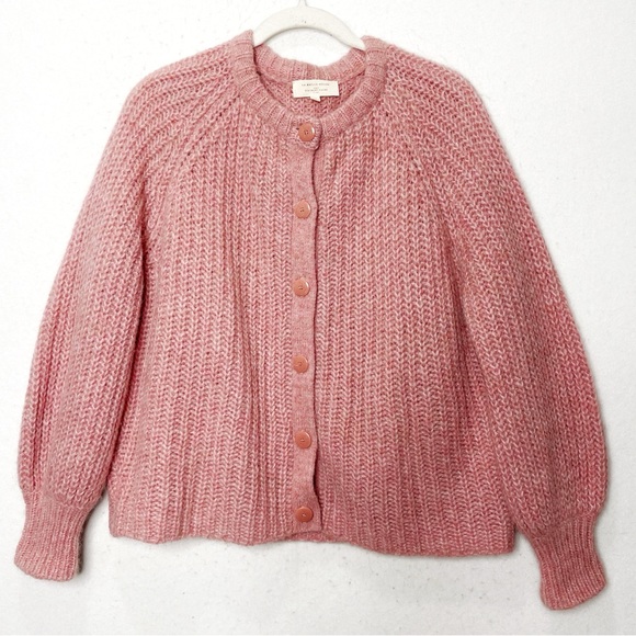 Sezane Emile Cardigan Mottled Pink Alpaca Wool Slightly Puffed Sleeves Medium - Picture 5 of 11